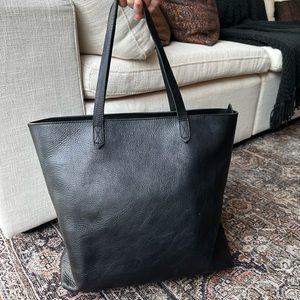 Madewell Zip-Top Transport Tote Bag Womens Black Leather Pocket Large MSRP $178